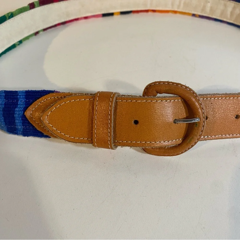 Guatamalan Leather & Colorful Woven Fabric Belt Size Large